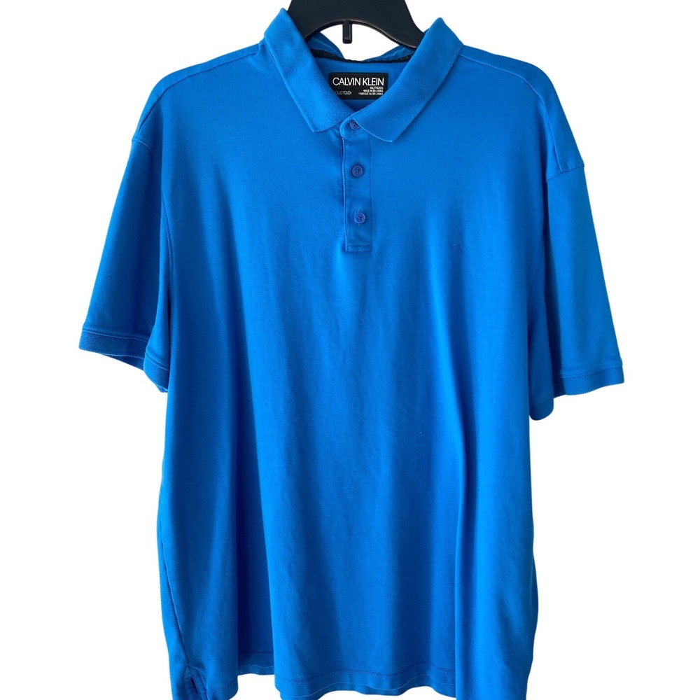 Calvin Klein Liquid Touch Polo Shirt Blue Mens‎ XXL Short Sleeve Golf 2XL Nice!
